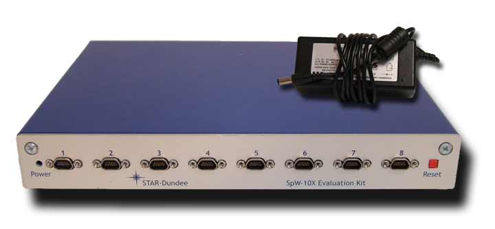 The SpW-10X Router ASIC (AT7910E) Evaluation Kit includes a power supply